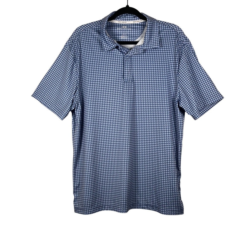 Rorie Whelan Polo Shirt Mens Blue Geometric Diamond Print Stretch Golf Large